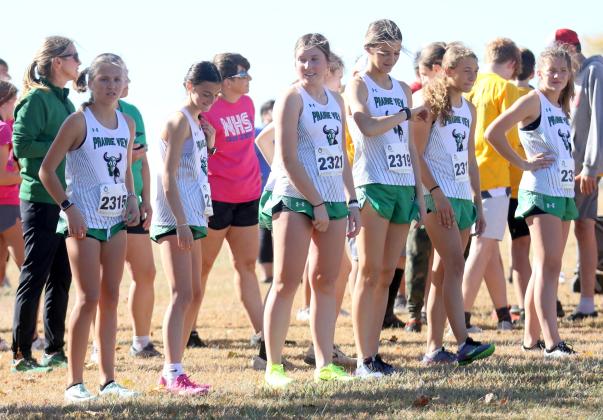 Prairie View just missed qualifying for the Class 3A state meet, but Bre Allen (far left) won the individual district title at Council Grove and is a favorite for state gold after placing second last year as a freshman. (Photo: Huey Counts)
