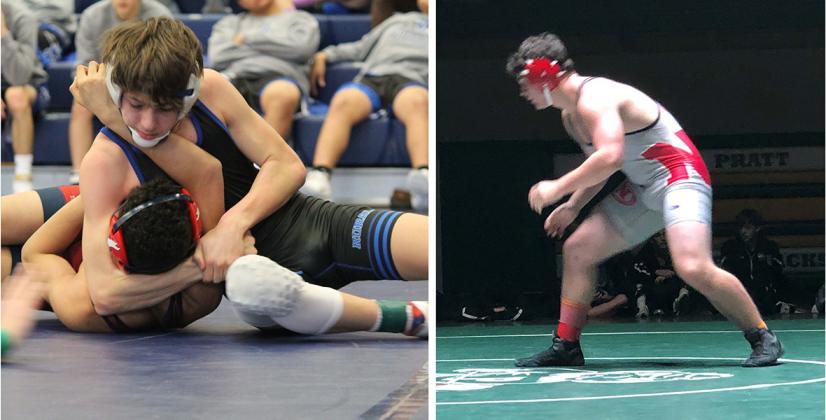 Bowan Murray (left) was a state qualifier for Washburn Rural last year as a sophomore and is one of nine returning qualifiers who will try to deliver the Jr. Blues a state title. (Photo courtesy Damon Parker) Right: Wichita North's Jackson Stroud was a state placer at 220 pounds last season. (Courtesy Photo)