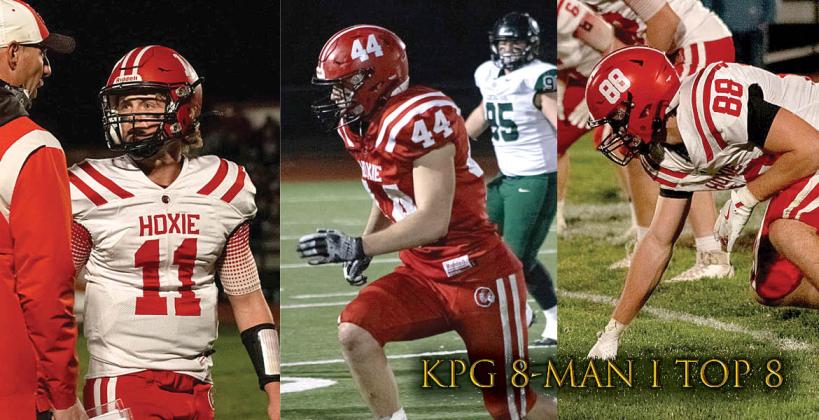 KPG 8-Man I Top 8 (L-R) Hoxie's Duncan Bell, Easton Nickelson and Samuel Watkins. (Photos: Madi Meier)