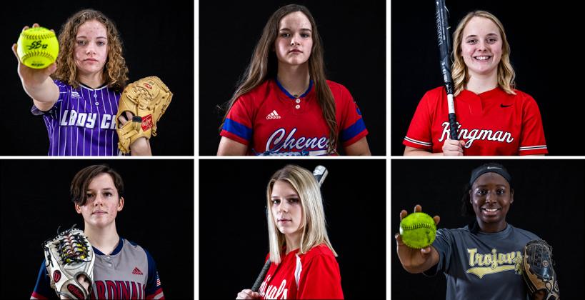 Clockwise from top left: Burlingame's Daelyn Winter, Cheney's Korri Lies, Kingman's Alex Schreiner, Topeka's Nijaree Canady, Hoisington's Kadence Urban, and Eudora's Kira Baker. 