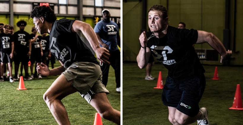 Maize football players Preven Christon (left) and Caden Cox (right) are just two of the athletes that posted top marks at Saturday's Salina Regional Sports Medicine Combine in Salina. (Photos by Jacob Isaacson)