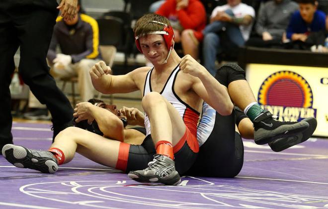Hoxie's Dayton Porsch continued his stellar high school wrestling career with a regional championship in WaKeeney. (Photo by Everett Royer)