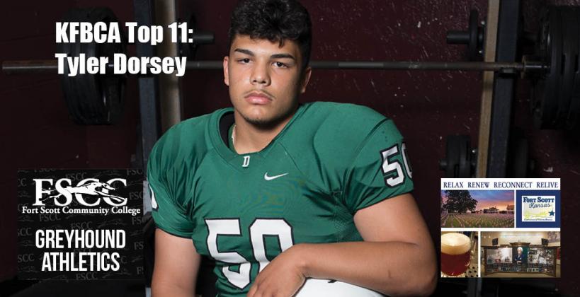 Derby nose tackle Tyler Dorsey, brought to you by Fort Scott Community College and Visit Fort Scott. (Photo by Derek Livingston, dereklivingstonphoto.com)