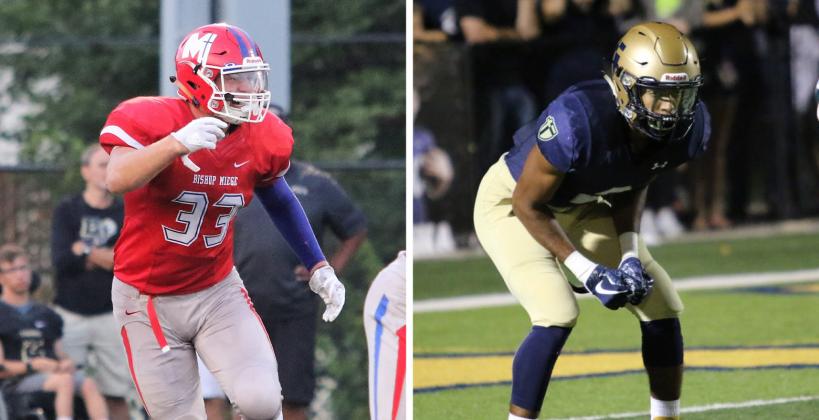 Miege linebacker Dylan Downing and Aquinas safety Jayden Russell were part of last year's "Recruiting Kansas" feature. Downing accepted a Preferred Walk-On offer to the University of Kansas while Russell accepted a scholarship offer from the Jayhawks. (Downing photo by Kenny Daniel, Russell photo by Susan Goodwyn) Miege linebacker Dylan Downing and Aquinas safety Jayden Russell were part of last year's "Recruiting Kansas" feature. Downing accepted a Preferred Walk-On offer to the University of Kansas while Russell accepted a scholarship offer from the Jayhawks. (Downing photo by Kenny Daniel, Russell photo by Susan Goodwyn)