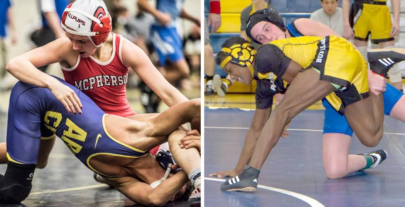 McPherson's Mya Kretzer and Nickerson's Nichole Moore are two of the state's top wrestlers.