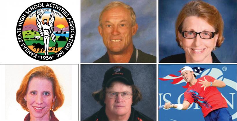 Clockwise from top center: Gary Cornelsen, Charlotte Davis, Jack Sock, Kimbrook Tennal, Rene Wilson. (Photos courtesy the Kansas State High School Activities Association)