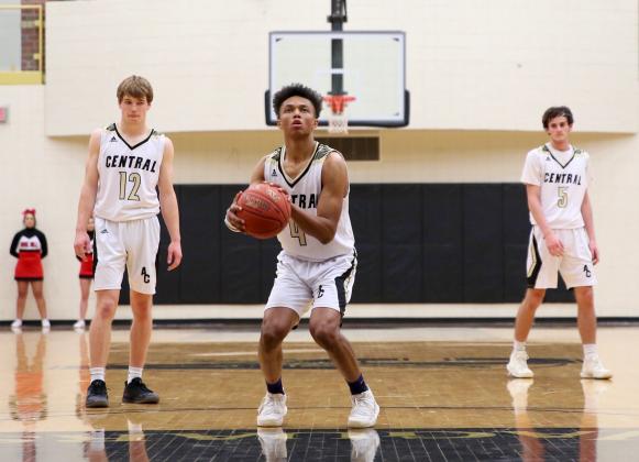 From left-to-right: Ty Herrmann, Xavier Bell and Braden Belt have the Andover Central Jaguars atop the AV-CTL II standings and trailing only Maize in the KBCA 5A rankings. The trio of Bell, Belt and Easton Leedom are averaging at least 16.3 points per game each to comprise one of the top scoring trios in Kansas. (Photo courtesy Janet Fleske Photography)