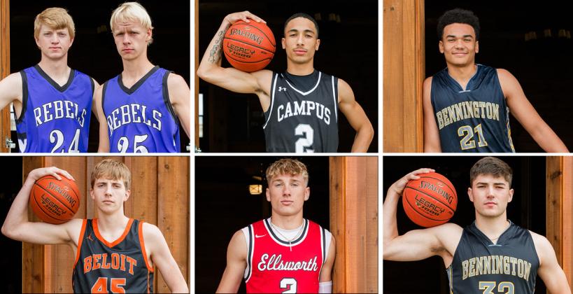 Pictured, clockwise from the top left: South Gray's Joey Dyck and Dominic Martin, Campus' Kaason Thomas, Bennington's Mister Smith and Eli Lawson, Ellsworth's Will Cravens, and Beloit's Bryce Beisner. (Photos: Heather Kindall Photography)