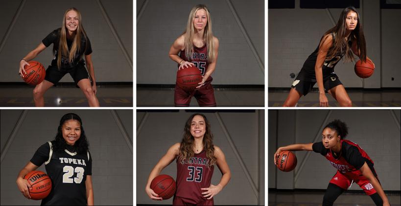 Clockwise from top left: Sterling's Kali Briar, Salina's Aubrie Kierscht, Andover Central's Brittany Harshaw, Wichita Heights' Zyanna Walker, Salina Central's Hampton Williams and Topeka's Kiki Smith are just a few of the girls honored by the KBCA. (Photos by Connor Waltz)