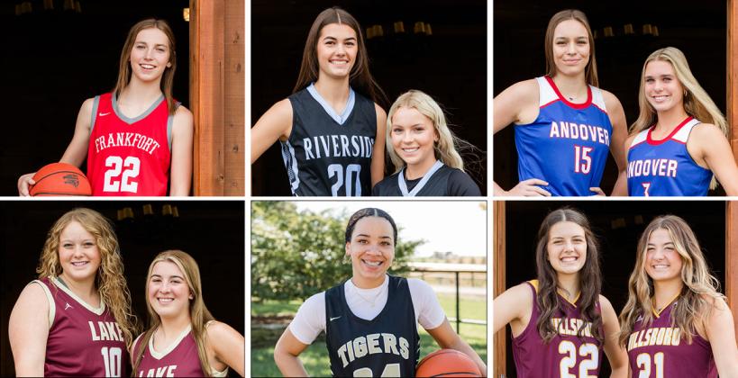 Pictured, clockwise from top left: Frankfort's Hattie Gros, Riverside's Taylor Weishaar and Halle Studer, Andover's Alana Shetlar and Brooke Walker, Hillsboro's Savannah Shahan and Zaylee Werth, Blue Valley's Jadyn Wooten, and Silver Lake's McKinley Kruger and Makenzie McDaniel. (Photos: Heather Kindall Photography)