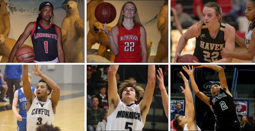 Pictured, top row, left-to-right: Wichita Heights junior Laniah Randle, McPherson junior Grace Pyle and Haven senior Faith Paramore. (Randle and Pyle photos by Everett Royer; Paramore photo by Kristy Ehart); Bottom row, left-to-right: Campus junior Sterling Chapman, TMP senior Carson Jacobs and South Central senior Xavier Frazier. (Chapman photo courtesy Bishop Chapman; Jacobs and Frazier photos be Everett Royer) 