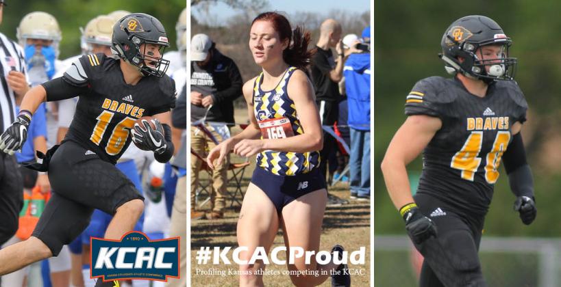 From left-to-right: Ottawa's Dylan Foos, Saint Mary's Brittany White-Dold and Ottawa's Colby Johnson. (Photos courtesy Ottawa University Athletics and University of Saint Mary Athletics)