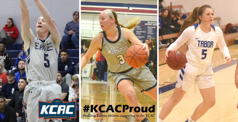 Pictured, left-to-right: Oklahoma Weselyan's Kazden Ammons, Sterling's Kylah Comley and Tabor's Terran Hoyt. (Photos courtesy Dr. Mike Fullingham/Oklahoma Wesleyan University Athletics, Jacob Macek/Sterling College Athletics, Tabor College Athletics)