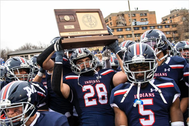 Manhattan celebrated their first state title in 35 years last fall. (Photo: Lewis Marien, Manhattan Mercury)