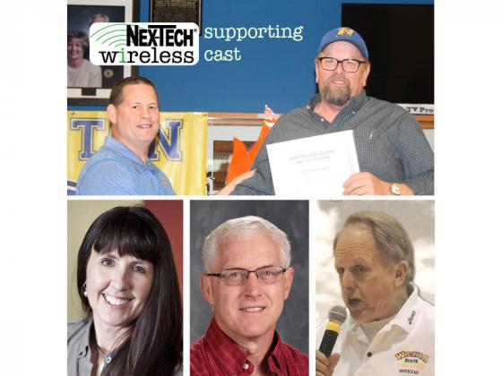 Nex-Tech Wireless Spring Supporting Cast honorees: Top - Norton wrestling coach Bill Johnson presents Jerry Darling with a certificate recognizing his contributions to Norton Wrestling; Bottom (L-R): Jamie Remsberg, Curtis Simons, Don Steffens.