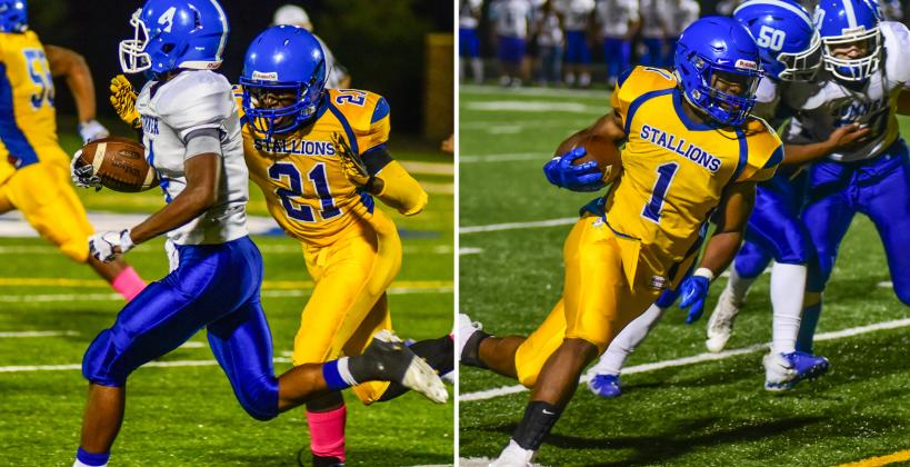 Manowa Ngenzirabona (#21, left) and Jaylin Richardson will start their quest to lead Schalgle to a KC-AL championship tonight against Atchison. (Photos by Brian Turrel, Wyandotte Daily News)