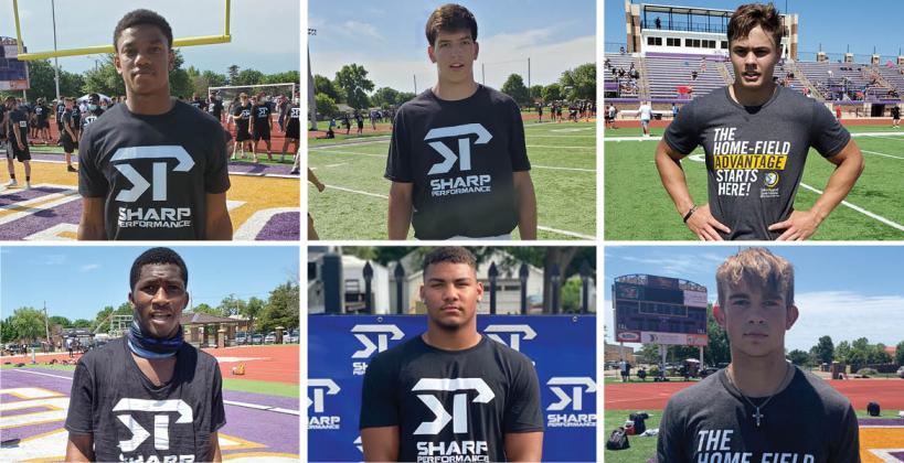 Pictured, clockwise from top left: Coffeyville Field Kindley's Darell Jones, Kapaun's Ethan Stuhlsatz, Omaha North's Sam Scott, Hays High's Jaren Kanak and Gaven Haselhorst and Wichita East's Adama Faye are just a few of the athletes who had big days at Friday's Sharp Performance Showcase in Salina. (Haselhorst photo by Jacob Isaacson; Kanak photo by Derek Young of K-StateOnline.com; All other photos by John Baetz of Kansas Pregame)