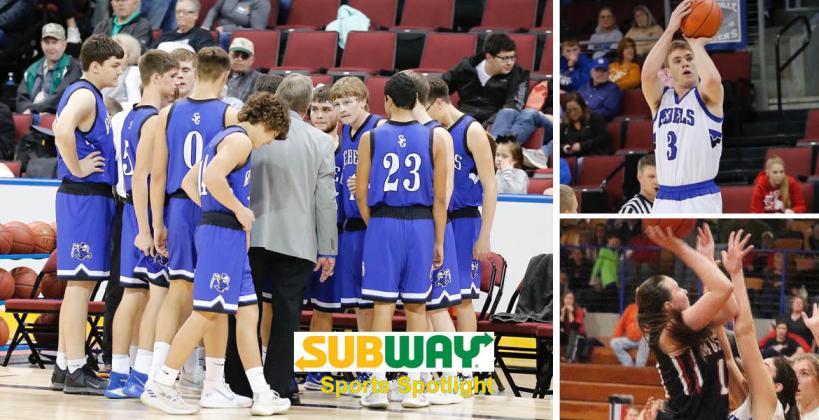 Pictured, clockwise from left: South Gray boys basketball, South Gray junior Aaron Skidmore and Sylvan-Lucas freshman Keeli Knobbe. (South Gray photos by Karen Jantz; Knobbe photo by Becky Rathbun)