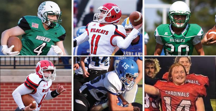 Pictured, clockwise from top left: Foster Brands, Trey DeWeese, Kai Cox, Kyler Wommack, Nate Ehlers, and Lane Halderson. (Brands photo by Scott Sansom, Ehlers photo by Becky Rathbun, Wommack photo from Wetmore Booster Club Facebook page, All other photos by Everett Royer/KSportsImages.com)