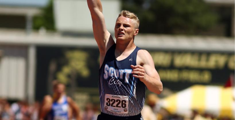 Wyatt Hayes, pictured here at last year's state meet, held off Jacob Eckert to win the 800 at Tuesday's Scott City Relays. (Photo by Everett Royer, KSportsImages.com)