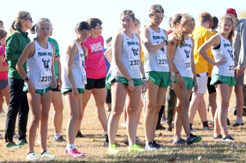 Prairie View just missed qualifying for the Class 3A state meet, but Bre Allen (far left) won the individual district title at Council Grove and is a favorite for state gold after placing second last year as a freshman. (Photo: Huey Counts)