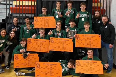 Blue Valley Southwest won the team title at this weekend's 50th annual Beloit Invitational. (Photo courtesy BVSW Wrestling)