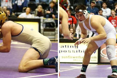 Phillipsburg's Jacob Sisson (left) and Minneapolis' Tyson Villalpando won regional titles at 126 and 182 respectively. (Photos by Everett Royer, KSportsImages.com)
