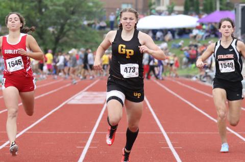 Garden Plain's Brooke Hammond (center) started off her high school track career in style earning gold medals in the 100, 200 and 400 relay in just her freshman season at May's Kansas State Track & Field Championships. (Photo by Huey Counts)
