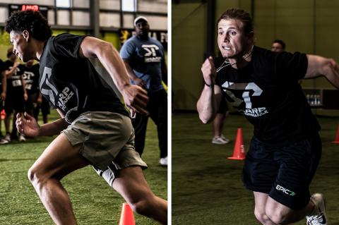 Maize football players Preven Christon (left) and Caden Cox (right) are just two of the athletes that posted top marks at Saturday's Salina Regional Sports Medicine Combine in Salina. (Photos by Jacob Isaacson)