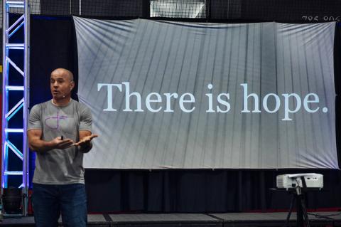 Damon Parker spoke to the more than 100 people at Mammoth on Thursday morning. (Courtesy Photo)