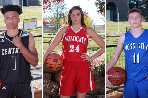 Left: Andover Central junior Xavier Bell has helped the Jaguars to a top-two ranking in 5A. Center: Frankfort senior Emilee Ebert is a big reason the Wildcats are ranked third in 1A. Right: Ness City senior John Pfannenstiel is one of top small school players in Kansas and has helped the Eagles grab the fourth place ranking in class 2A. (Photos by Bree McReynolds-Baetz)