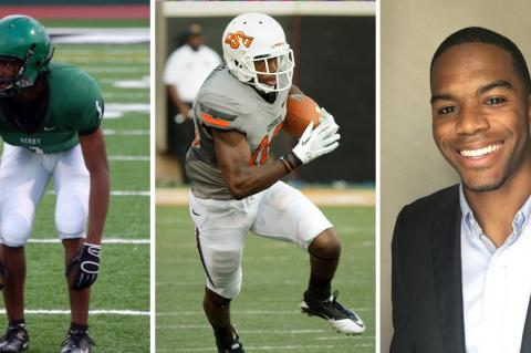 From left-to-right Hedgepeth at Derby, Oklahoma State and now. (Derby photo from Kansas Pregame files, Oklahoma State photo courtesy Oklahoma State Athletics, Head shot courtesy Devin Hedgepeth)