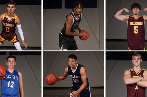 Clockwise from top left: Hillsboro's Brekyn Ratzlaff, Blue Valley's Aidan Shaw, Hillsboro's Matthew Potucek, Hillsboro's Grayson Ratzlaff, Galena's Brett Sarwinski and Ness City's Taylor Cable were among those recognized by the KBCA. (Photos by Connor Waltz)