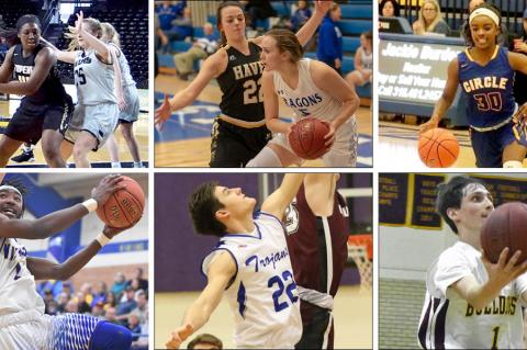 Clockwise from top left: Topeka's NiJaree Canady, Haven's Faith Paramore and Halstead's Karenna Gerber, Circle's Kimalee Cook, Osborne's Steele Wolters, Andover's Harper Jonas, Parsons' DaQuan Johnson. (Photos Credits: Canady - Craig Streever; Paramore/Gerber - Kristy Ehart; Cook - CHS Yearbook; Wolters - Stephanie Baxa, Osborne County Farmer; Jonas - Huey Counts;  Johnson - Sean Frye, Parson Sun)