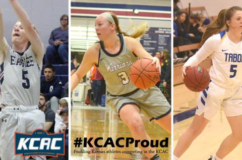 Pictured, left-to-right: Oklahoma Weselyan's Kazden Ammons, Sterling's Kylah Comley and Tabor's Terran Hoyt. (Photos courtesy Dr. Mike Fullingham/Oklahoma Wesleyan University Athletics, Jacob Macek/Sterling College Athletics, Tabor College Athletics)