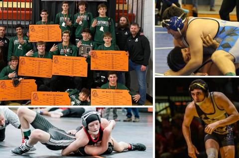 Pictured clockwise from top left: Blue Valley Southwest wins Beloit Invite, Sylvan-Lucas/Lincoln's Tra Barrientes, Newton's Grant Treaster and Marysville's Elise Rose. (Photos: Courtesy BSW Wrestling, Becky Rathbun/Lincoln Sentinel-Republican, Aiden Droge, Everett Royer/KSportsImages.com)
