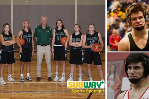 Pictured, clockwise from left: Central Plains seniors with coach Pat Stiles, Blue Valley Southwest senior Seth Nitzel and Maize senior Devin Gomez. (Photos by Everett Royer, Whitney Parks and Dan Loving)