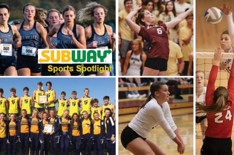 Clockwise from top left: Mill Valley girls cross country (Photo: Alycia Jiskra, KS Milesplit); St. James Academy's Ellie Bolton (Photo: St. James Academy Athletics); Beloit's Shea Larson (Photo: Stephanie Meier); Silver Lake's Taylor Burkhardt (Courtesy Photo); St. Thomas Aquinas cross country teams (Photo: Aquinas Athletics)