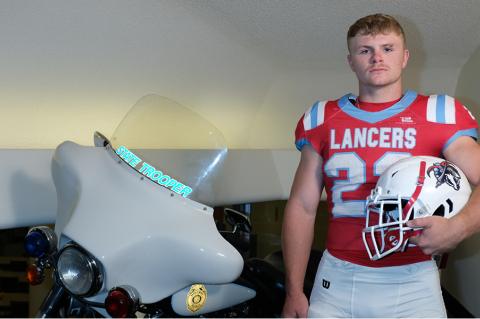 Holden Barker is pictured during the Kansas Pregame 2022 cover shoot at the Kansas Highway Patrol Training Academy in Salina last summer. (Photo: Joey Bahr)