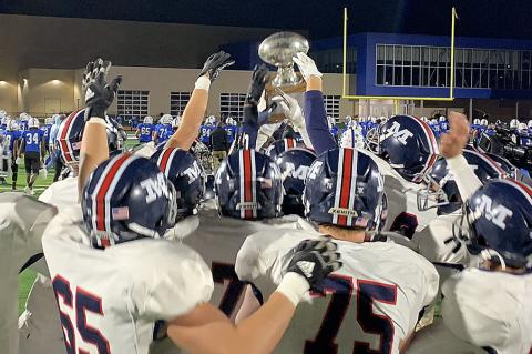 Cutline: Manhattan High cemented their position atop the 6A rankings with their dominant win over rival Junction City. (Photo: MHS Football Twitter)