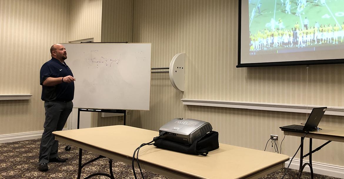 Wichita Northwest coach Steve Martin explained how to "Simplify Your Offense So Your Kids Can Play Fast" on Saturday morning. (Photo by Rod Stallbaumer)