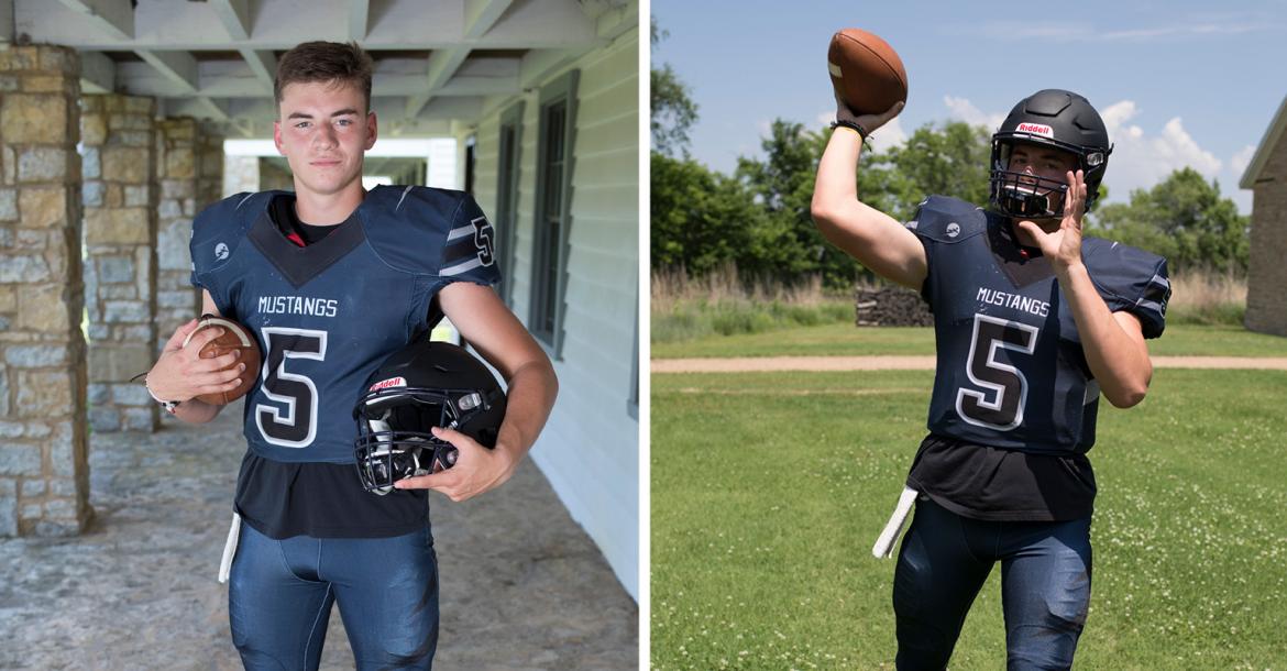 Blue Valley North quarterback Graham Mertz was amongst the highest ranked recruits the state of Kansas has ever seen, leading the Mustangs to consecutive 6A title games including a championship in 2017. The Wisconsin early enrollee was the MVP of the prestigious All-American Bowl in San Antonio in early January. (Photos by Derek Livingston)